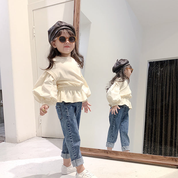 Children's clothing baby girl suit puff sleeve top