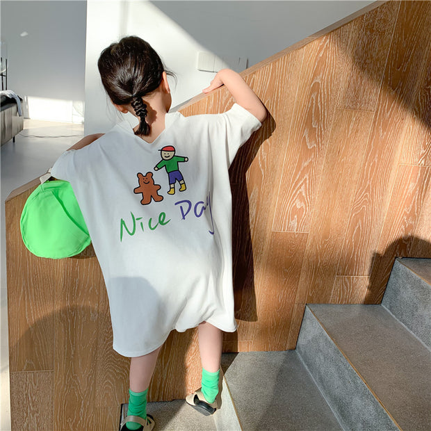 Loose Casual Short Sleeve Top Kids Long T-Shirt